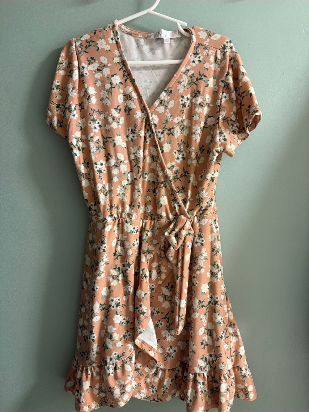 Stella Tweed Peach Floral Wrap-Style Dress
